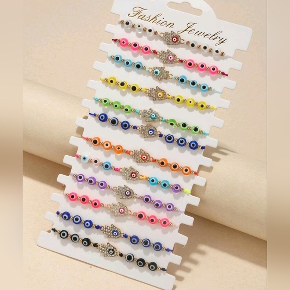 🔹️Adjustable Rhinestone Hamsa Evil Eye Bracelet 12 pack various colors - Picture 1 of 5